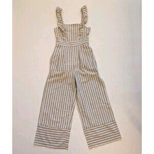 &Merci Ruffle Strap One Piece Jumpsuit Bibs Linen Blend Size S Prairie Cottage